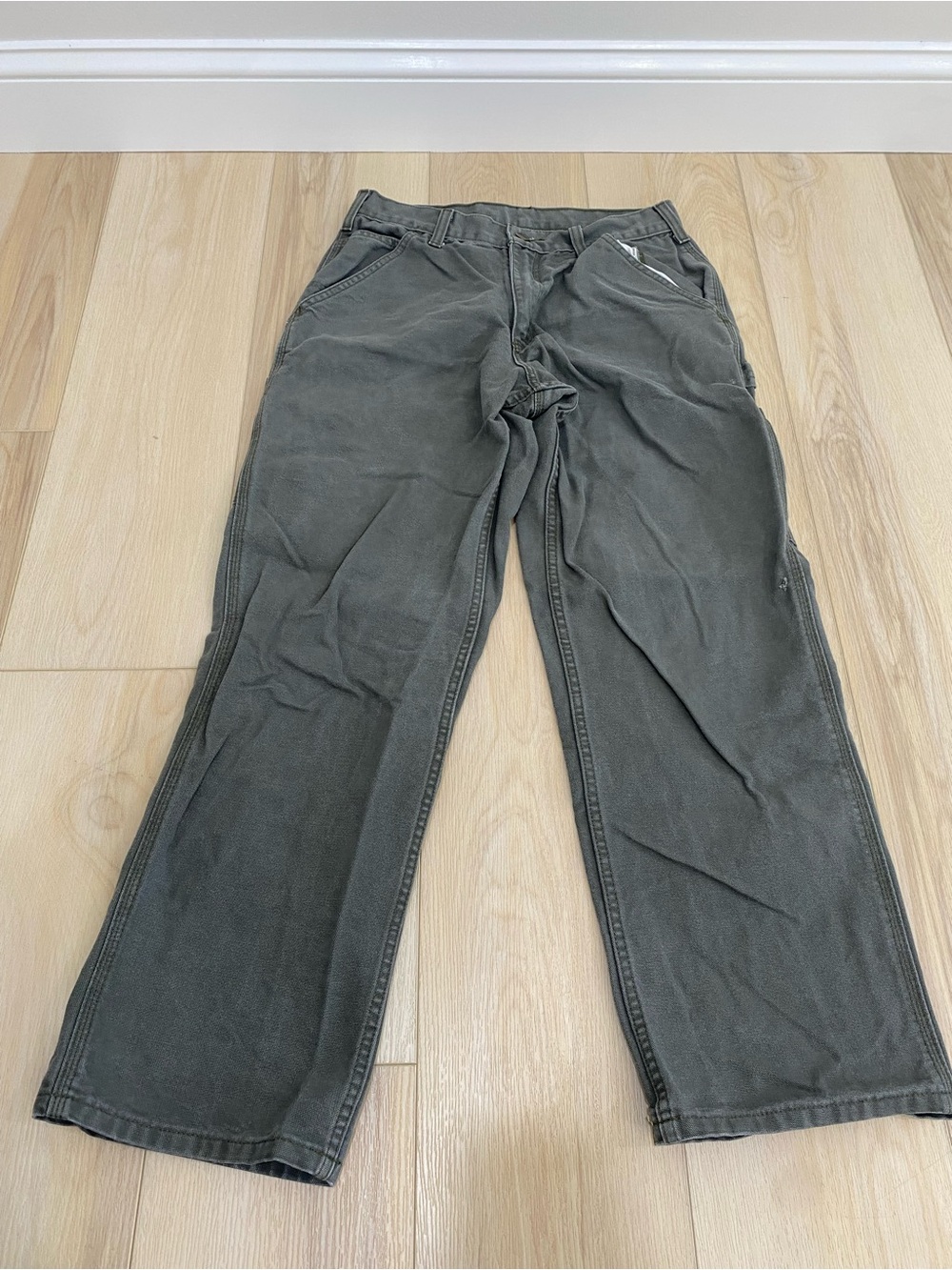 Carhartt Flannel Lined Canvas Pant Mens 30x30 Loose Fit Green Workwear B111 MOS